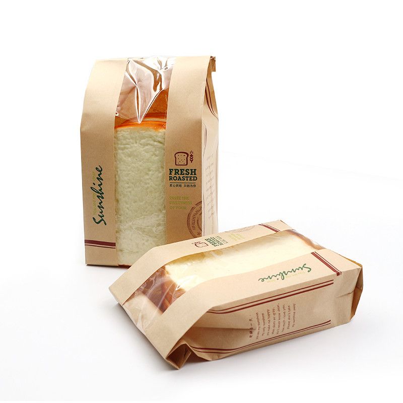 Barna kenyér kraft papírcsomagoló táskák ablak FCS SGS FDA tanúsítvánnyal